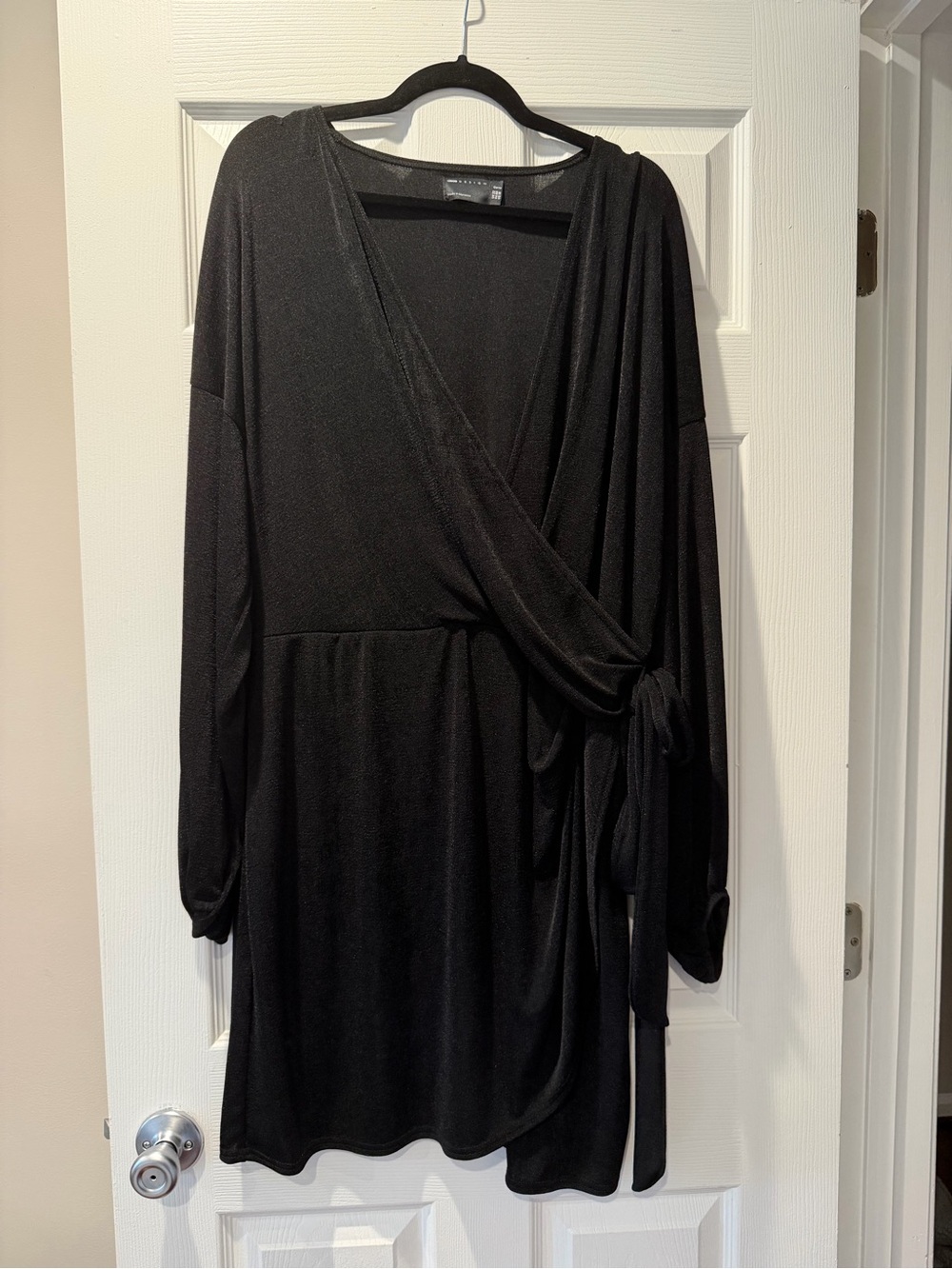 ASOS Curve Black Wrap Mini Dress with Side Tie and Long Sleeve